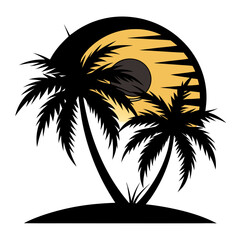 silhouette of palm tree with sunset