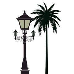 Urban Street Lamp with Palm Tree Silhouette
