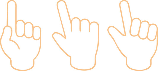 Three outlined hand icons point upward with skin tone outlines over a transparent backdrop