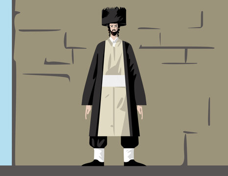 An Orthodox Jew in a black suit and white shirt.