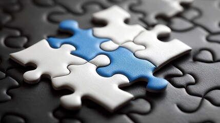 Close-up of a partially assembled jigsaw puzzle, highlighting the interconnected pieces.