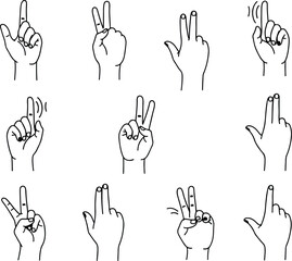 Silhouette hand gestures doodle set line art vector illustrator