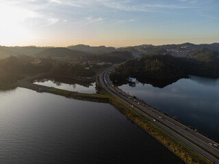 Beautiful sunset on the Anchieta highway that connects São Paulo to Santos