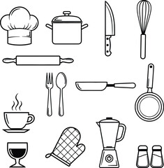Silhouette kitchenware cooking utensils collection of icons vector illustrator