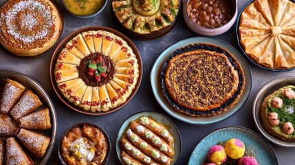 Fototapeta premium Assorted Traditional Sweets and Desserts in Decorative Bowls