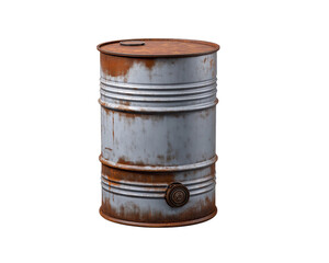 Rusted oil drum isolated on a transparent background in PNG format.