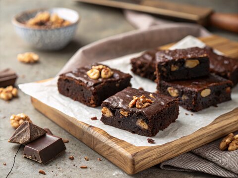 Homemade brownies with walnuts and chocolate chunks - Powered by Adobe