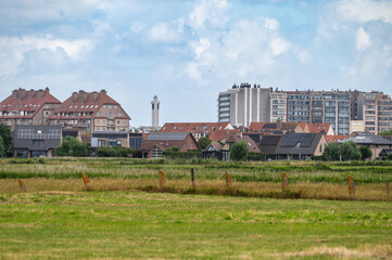 Holiday apartment blocks at the polders of Blankenberge Uitkerke, West Flanders, Belgium