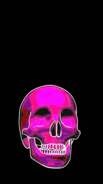 Seamless vertical video animation of a skull in halftone cartoon style with stroke isolated with copyspace 