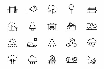 Fototapeta premium A minimal vector bundle capturing the peaceful essence of public parks with stylized one-line illustrations. Great for lifestyle branding, travel media, and eco-campaigns