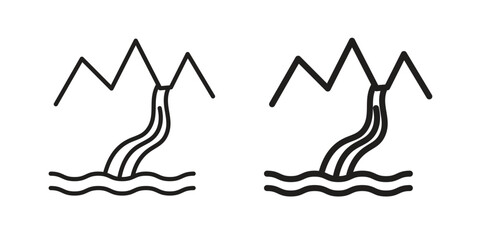 Waterfall icon in a black stroke vector design and flat solid version on white background