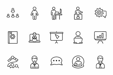 A sophisticated single-line bundle representing thought leaders and specialists in action. Perfect for personal branding kits, executive training visuals, or advisory icons