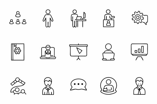 A sophisticated single-line bundle representing thought leaders and specialists in action. Perfect for personal branding kits, executive training visuals, or advisory icons