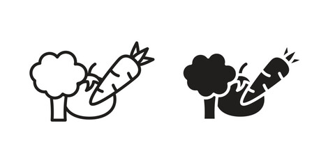 Vegetable icon in a black stroke vector design and flat solid version on white background