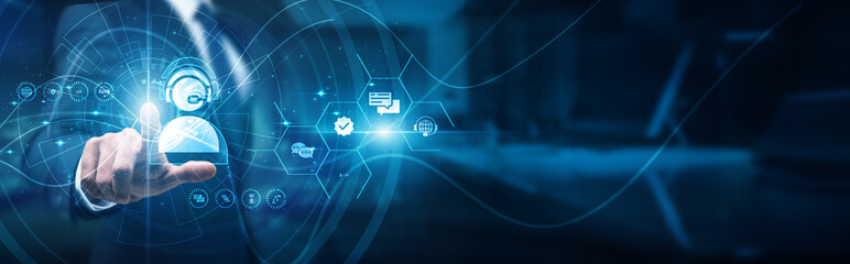 Service executive hand touch interface customer service system, inquiries assistance interaction...