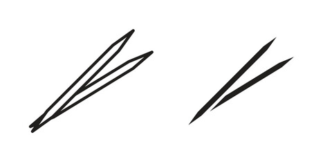 Toothpick icon in a black stroke vector design and flat solid version on white background