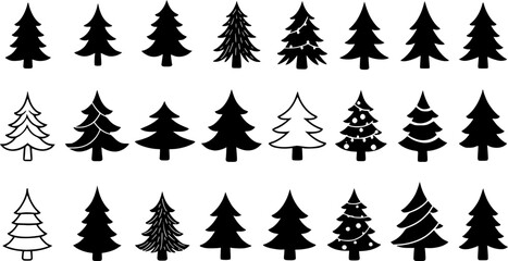Naklejka premium set of Christmas tree icon set. Vector illustration of pine silhouette. vector set