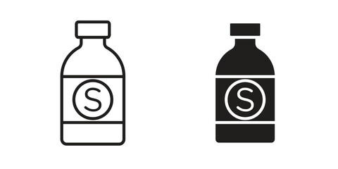 Solvent icon in a black stroke vector design and flat solid version on white background