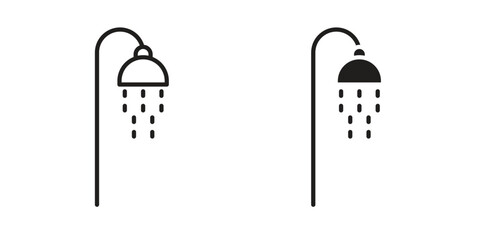 Shower Head icon in a black stroke vector design and flat solid version on white background