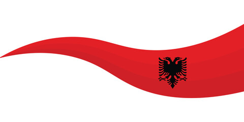 Albania flag with wavy ribbon design for patriotic and national celebration.