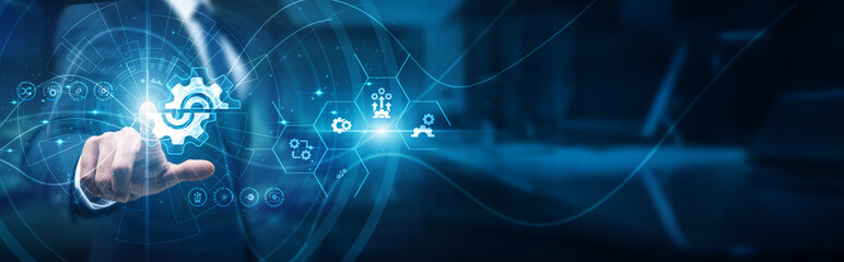 IT admins hand-touch menu settings configuration console, user access privileges control system...