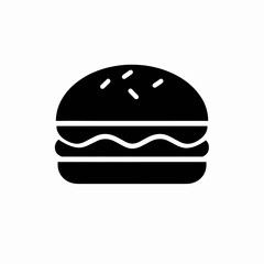 Simple black hamburger icon. A flat vector graphic symbol for fast food, restaurant menus, and culinary concepts.