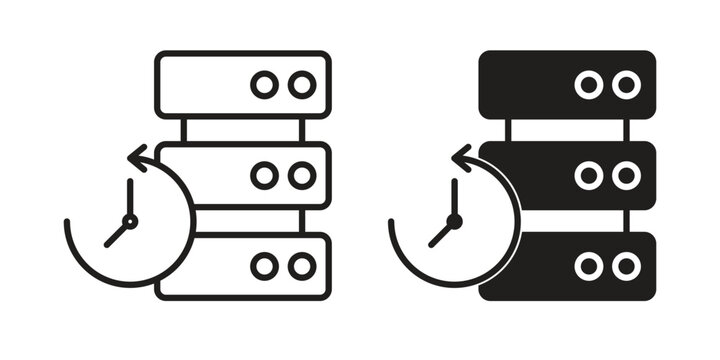 Real time data icon in a black stroke vector design and flat solid version on white background