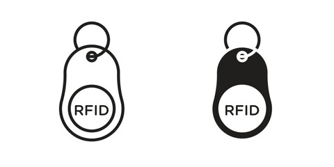 RFID key tag icon in a black stroke vector design and flat solid version on white background