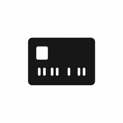 Minimalist payment card glyph icon. A simple black symbol concept representing electronic finance, transactions, and commerce.