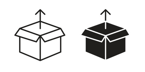 Product release icon in a black stroke vector design and flat solid version on white background