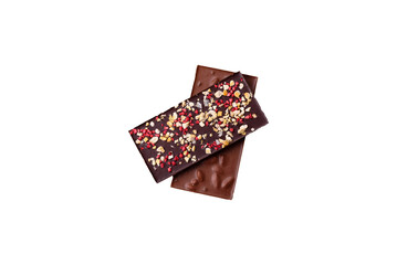 Obraz premium Bar sweet craft artisan chocolate with dried fruits made at home. Craft chocolate