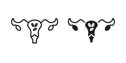 Pelvic inflammatory disease icon in a black stroke vector design and flat solid version on white background