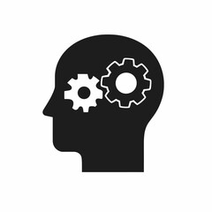 Conceptual icon of a human mind with mechanical cogs. A metaphor for thought, intelligence, and psychological processes.