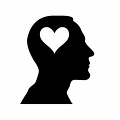 Conceptual illustration of a human head silhouette with a heart inside, symbolizing love, passion, emotion, and mental health.