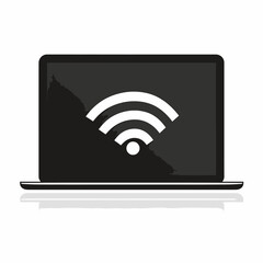 Laptop with Wi-Fi Signal Icon Displayed on Screen - Internet Connectivity Concept