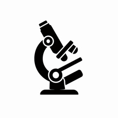 Microscope silhouette icon representing science and discovery. Vector symbol of laboratory equipment for biological research and analysis.