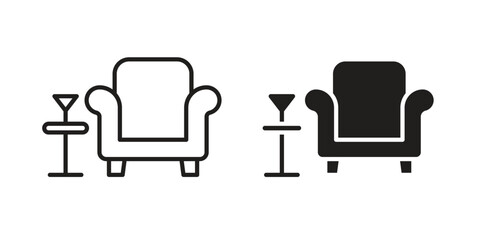 Lounge icon in a black stroke vector design and flat solid version on white background