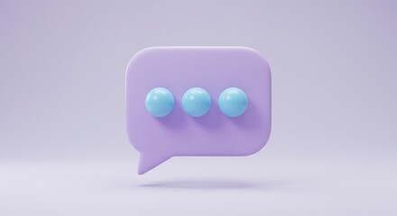 3D Rendering of a Purple Speech Bubble with Blue Loading Dots Displaying Communication and Connection on Light Background