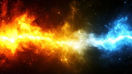 Dynamic Energy Clash: Vibrant Fire and Icy Blue Elements in Cosmic Balance