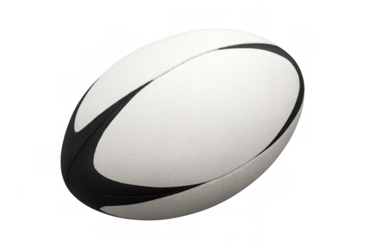 White rugby ball with black markings rotating on a transparent background, perfect for sports-related projects