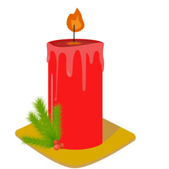 Obraz premium Holiday image with lit red candle, pine cone, berries, and pine needles on golden base. Great for Christmas cards, festive invites, and seasonal marketing campaigns.