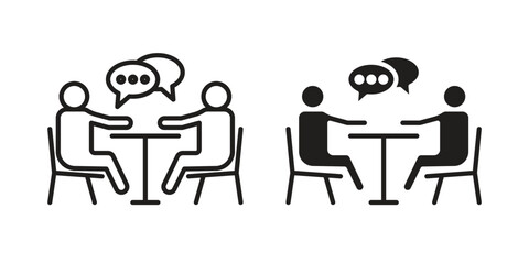 Job interview icon in a black stroke vector design and flat solid version on white background