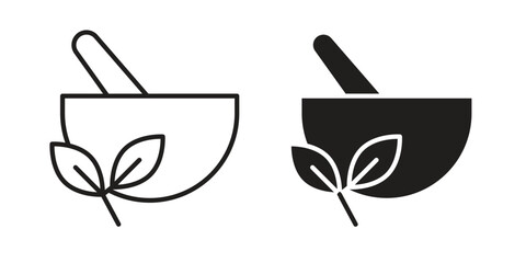 Herbal medicine icon in a black stroke vector design and flat solid version on white background