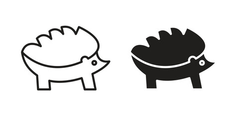 Hedgehog icon in a black stroke vector design and flat solid version on white background