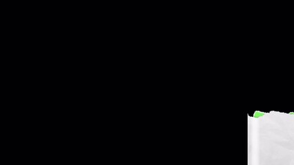 paper transition effect on transparent background. animation of 3 torn pieces of paper moving horizontally