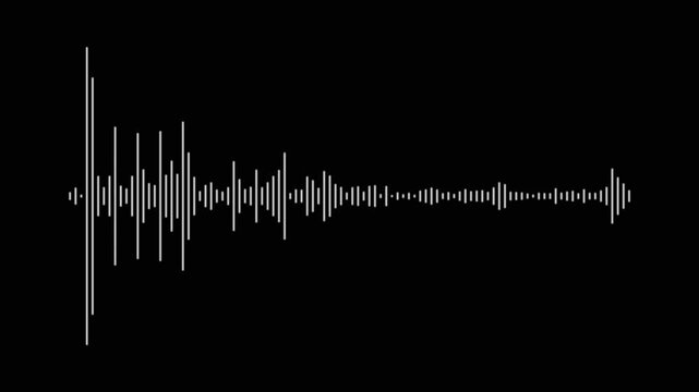 Music equalizer, audio waves or sound frequency in lines, white video footage of audio visualizer on black background. Music line graph, sound wave digital frequency spectrum. Minimalist waveform audi