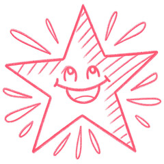 Happy Pink Star with Rays on doodle planner Transparent Background Hand Drawn Style