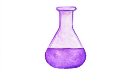Purple Liquid in a Laboratory Flask: Vibrant Scientific Experimentation in Watercolor Art