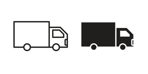 Food truck icon in a black stroke vector design and flat solid version on white background
