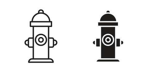Fire hydrant icon in a black stroke vector design and flat solid version on white background
